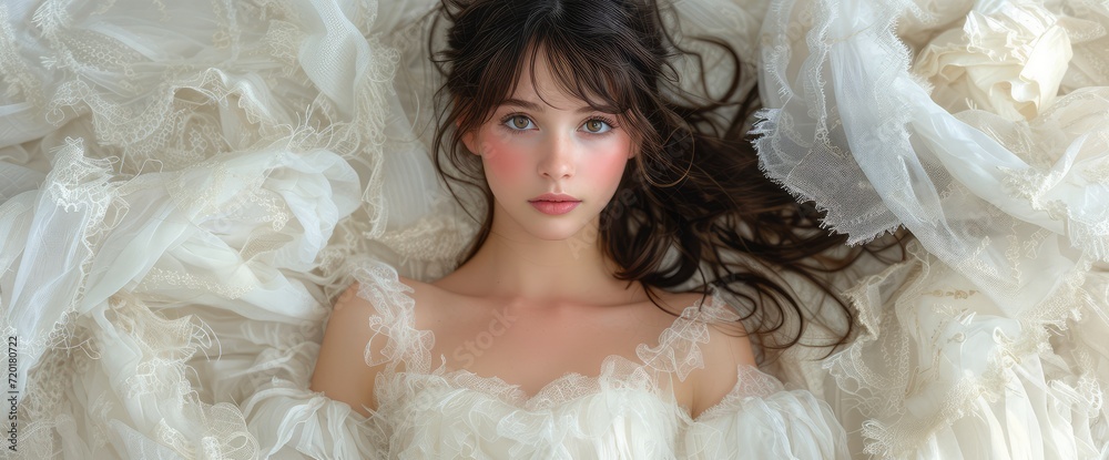 Portrait Beautiful Girl On White Bed, Background HD For Designer
