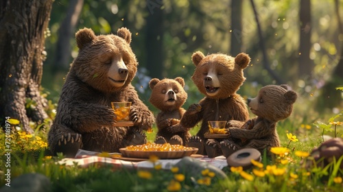 Bear family having a picnic with cubs. © Shamim