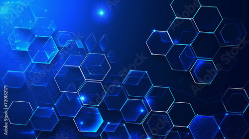 A photograph showcasing a blue abstract background featuring hexagonal shapes.