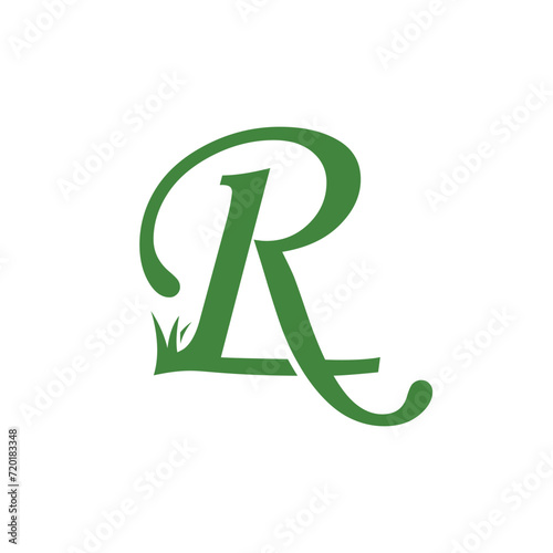 Simple R letter Alphabet Symbol with Grass turf for Landscaping Lawn Care Logo Design Inspiration
