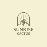 Sunrise sun in desert with cactus hand drawn Logo Design Inspiration