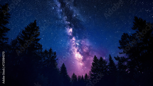 Beautiful night sky the Milky Way and the trees.