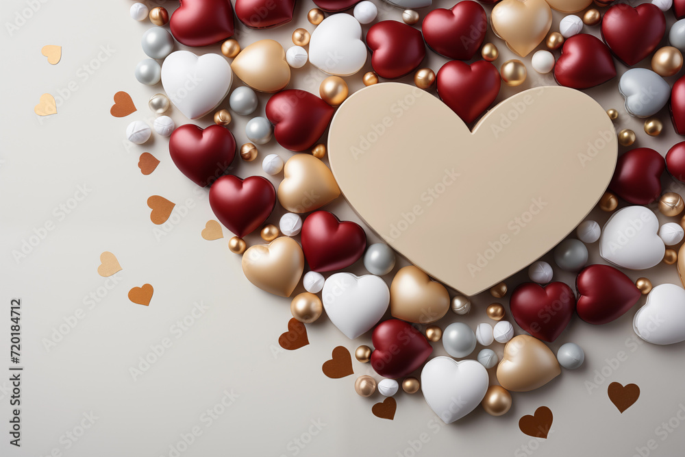 A beautiful big heart with beads. Many hearts surround the heart-shaped frame. Generative AI A beautiful big heart with beads. Many hearts surround the heart-shaped frame. Generative AI