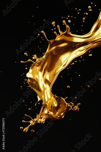 liquid gold splash isolated on black background.
