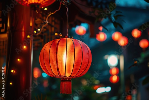 Chinese red lantern in the night of Chinese New Year of happiness