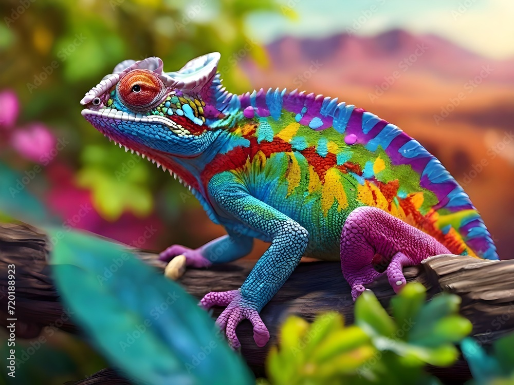 Fototapeta premium A colorful chameleon on a branch