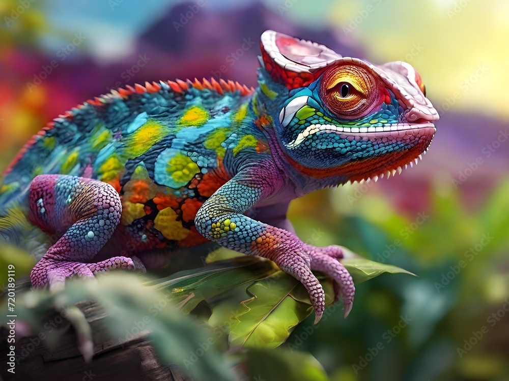 A colorful chameleon on a branch A colorful chameleon on a branch