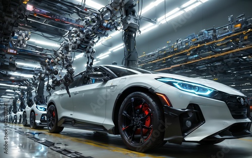 Efficiency Unleashed A Glimpse into the Future of Manufacturing with Automated Robotics and Electric Vehicle Assembly ai generated