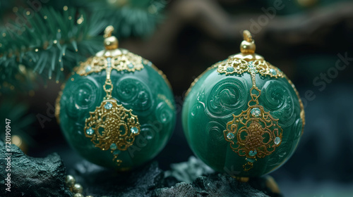Jade ornaments, exquisite symbols of cultural refinement, radiate elegance and positive energy, adding a touch of timeless beauty to any space or festive arrangement photo