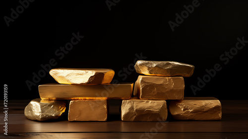 Golden ingots, gleaming symbols of wealth and prosperity, radiate opulence and good fortune, making them a cherished element in festive and auspicious celebrations photo