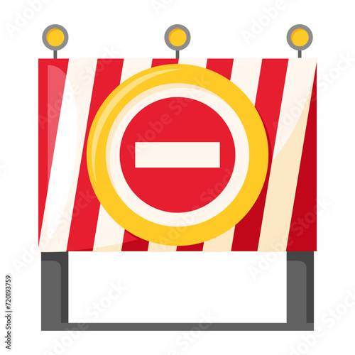 Traffic road repair barrier. Safety barricade or warning alert signs. Streets symbol safe reconstruction, striped coloring of main planned works. Vector illustration