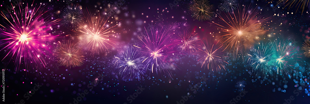Happy New Year, Beautiful creative holiday background with fireworks and Sparkling, space for text Happy New Year, Beautiful creative holiday background with fireworks and Sparkling, space for text