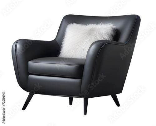 Isolated Black sofa and armchair  showcasing comfortable and contemporary furniture design for a stylish home interior PNG
