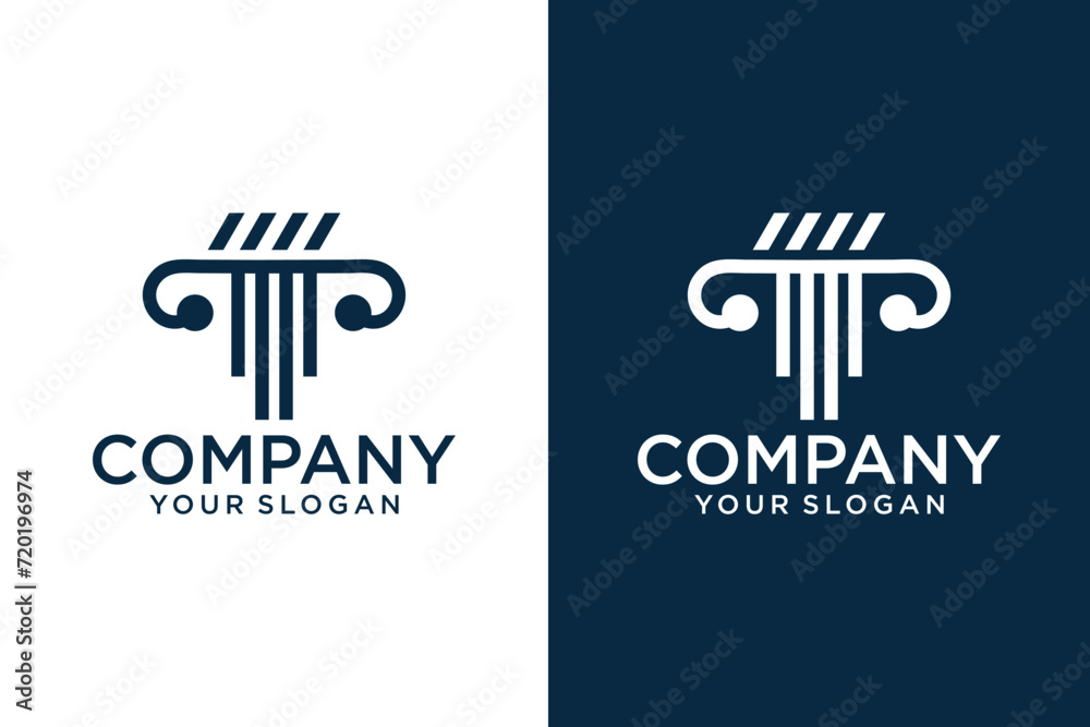 Greek column logo with slanted shadow. Lawyer logo with Premium creative element style Greek column logo with slanted shadow. Lawyer logo with Premium creative element style