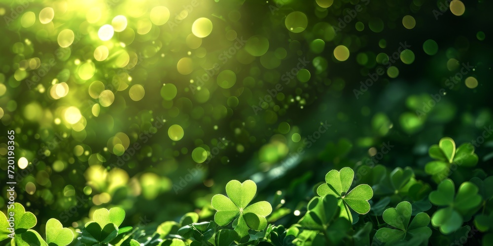 Dark green background with radiant green clovers and festive glow for St. Patrick's Day. Dark green background with radiant green clovers and festive glow for St. Patrick's Day.