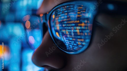 Reflection of computer code in programmer's glasses