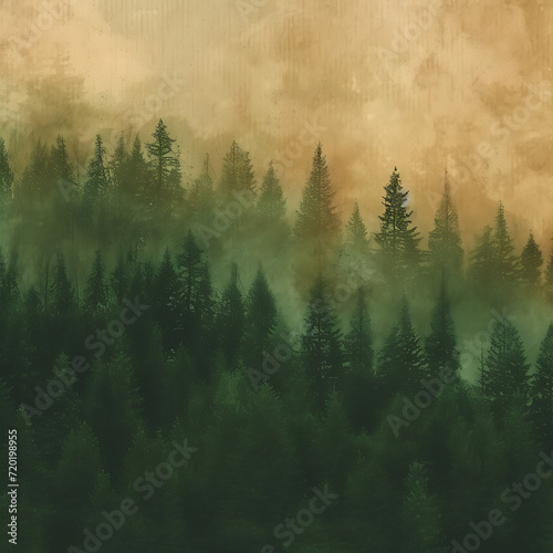 Subdued forest hues gradient background with green  brown  and mossy tones  combined with a grainy texture for an eco-friendly campaign banner. 