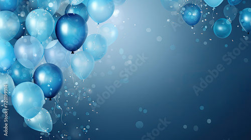 birthday party balloons, Celebration background with golden blue confetti and blue balloons. Banner