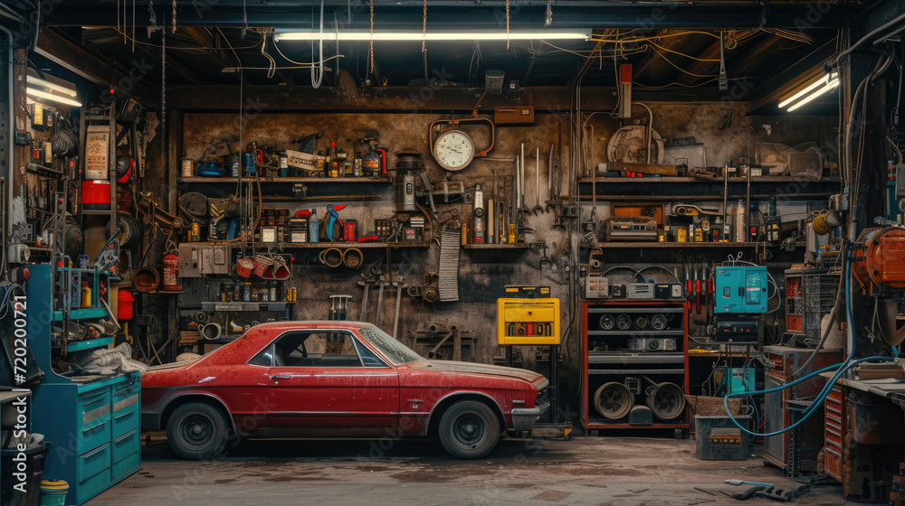 car in auto repair shop	
