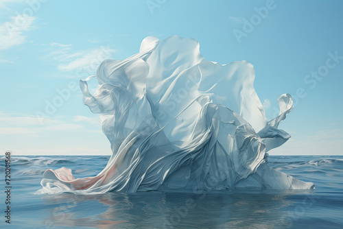 Plastic iceberg floating in ocean as recycling metaphor. Generative AI image