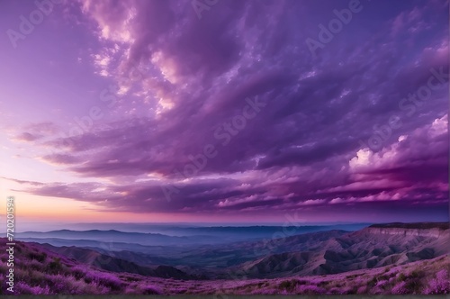 Beautiful natural landscape of purple sky at dusk
