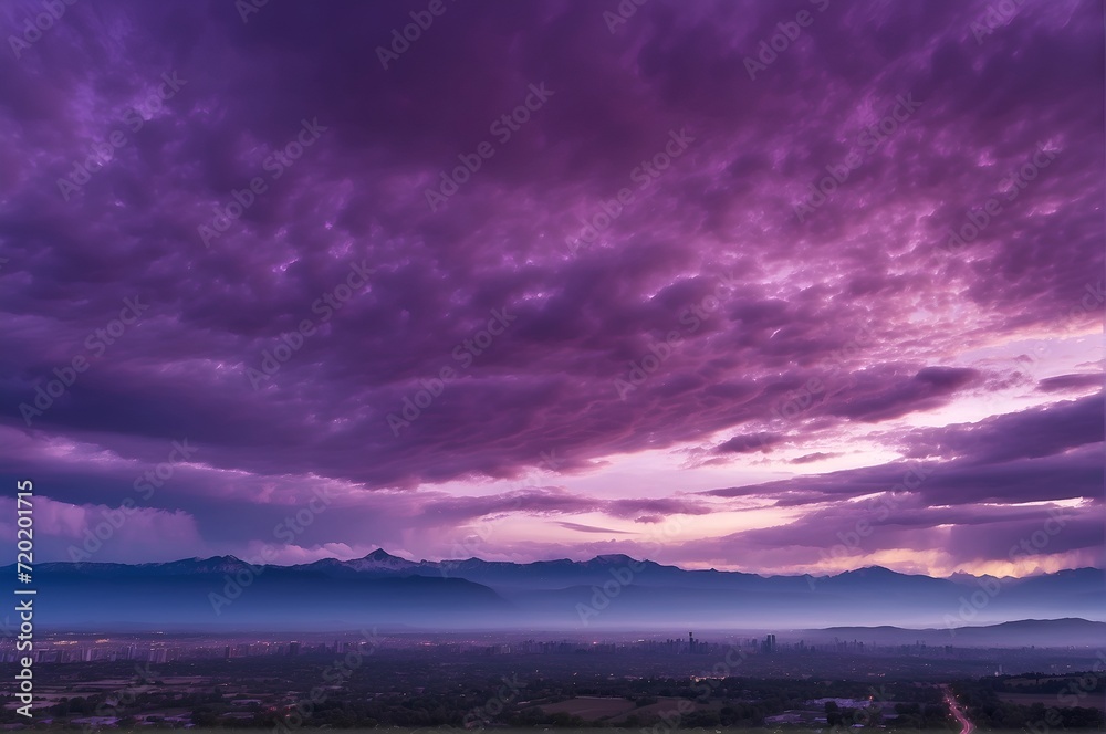 Fototapeta premium Beautiful natural landscape of purple sky at dusk over hills