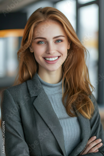 A Headshot Featuring a Young Female Executive with a Commanding and Assured Demeanor