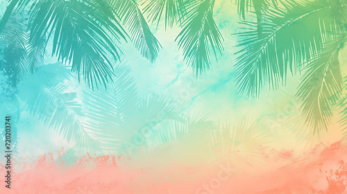 Tropical gradient background in aqua blue, coral, and lime green with a grainy texture for a beach-themed party invitation © Simo