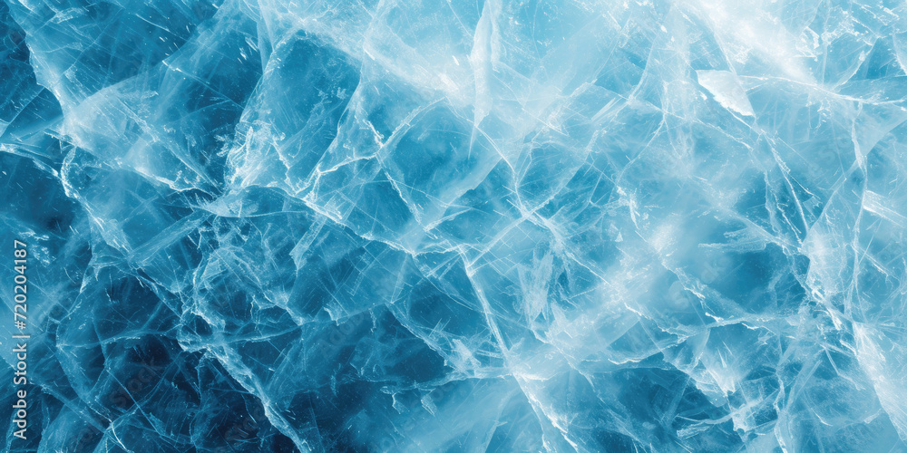 Beautiful winter natural blue ice texture of surface of frozen. Nature abstract pattern of white cracks. Winter seasonal background, mock up, flat lay, ice texture background,ice banner	
 - obrazy, fototapety, plakaty 