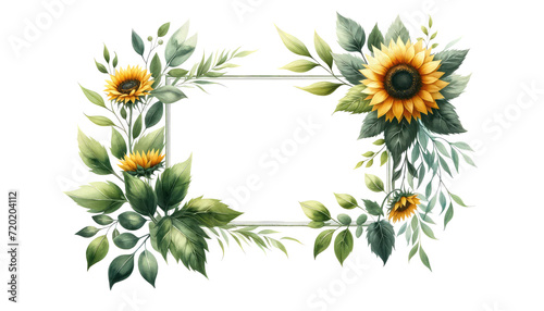 rectangle-shaped watercolor greenery floral frame featuring sunflower clipart photo