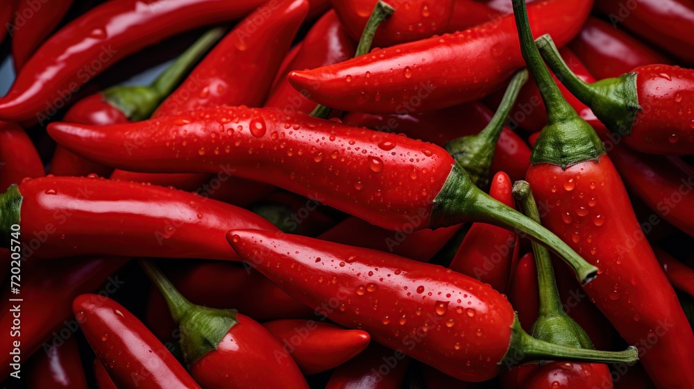 Top view and flat background of pile of red chili peppers.
