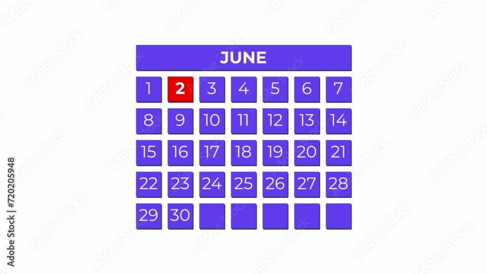 2nd June calendar icon animation. Alpha matte with transparent background 4K resolution. 2nd June calendar icon animation. Alpha matte with transparent background 4K resolution.