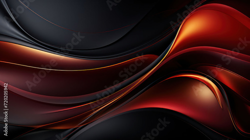 Abstract black background with burgundy red linies and golden glow as wallpaper illustration