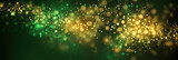 Happy New Year,Beautiful creative holiday background with fireworks and Sparkling on green background,Abstract blurred festive background in gold and green colors with bokeh lights. St. Patrick's Day