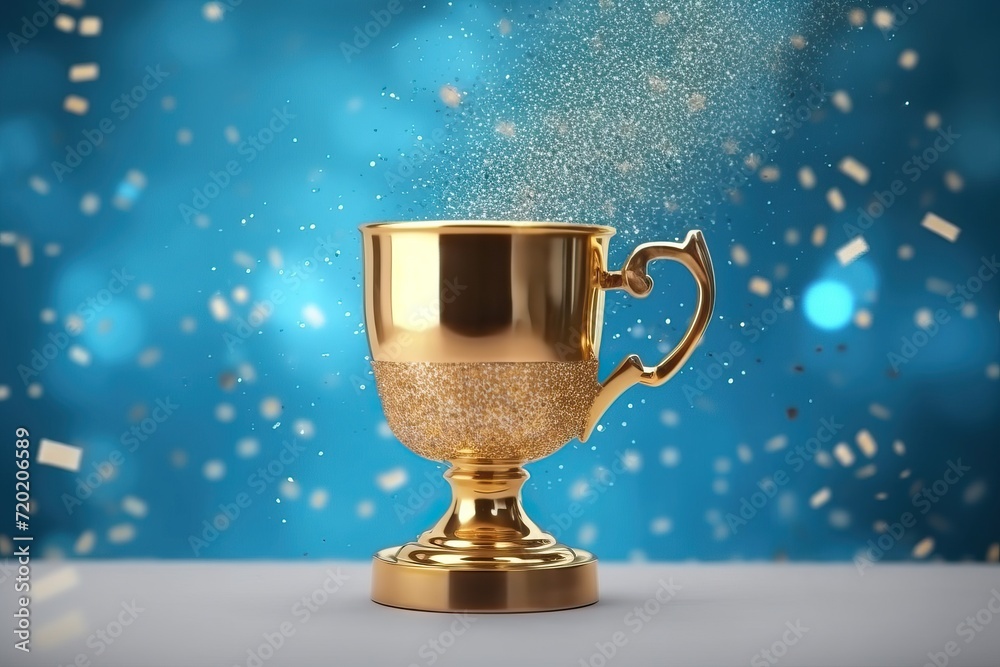 Championship golden cup isolated on the grey and blue sparkles background Championship golden cup isolated on the grey and blue sparkles background