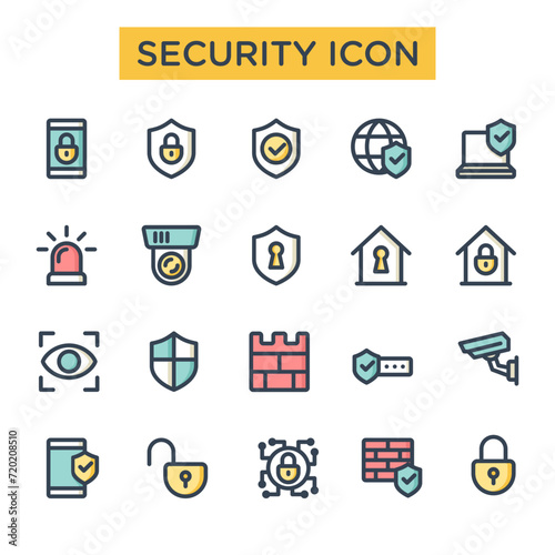 Security icon in outlined color style. Suitable for cyber security and digital protection icon element.