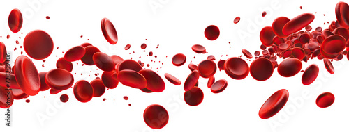 Dynamic red blood cells flowing in plasma, cut out