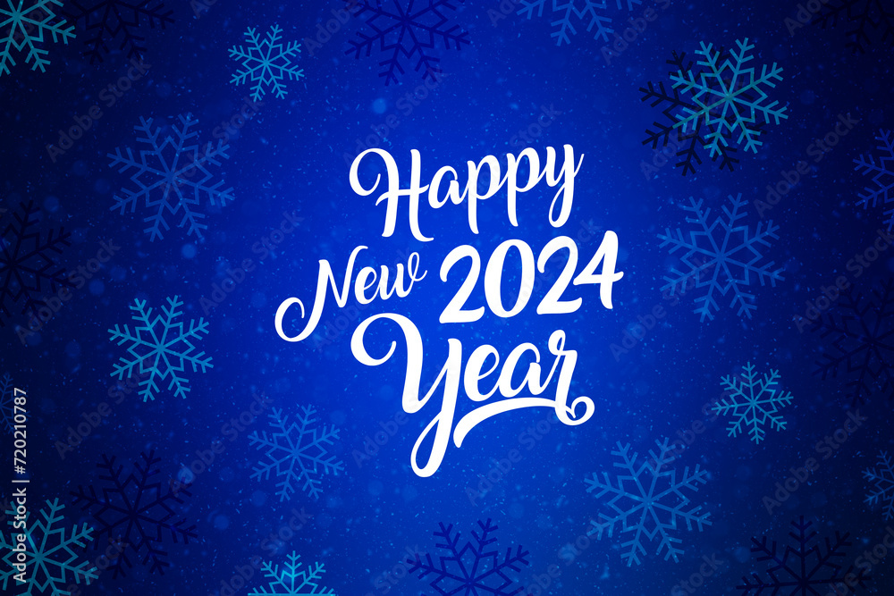Happy New Year 2024 Greeting Card with snowflakes