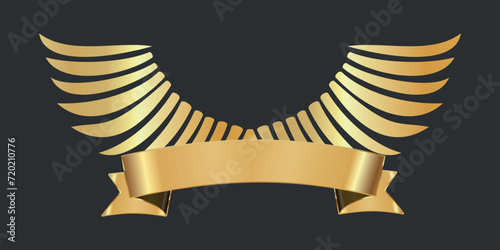 Gold wings with a ribbon. Vector on black background