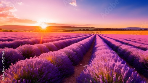 Beautiful Lavender field sunset and lines.