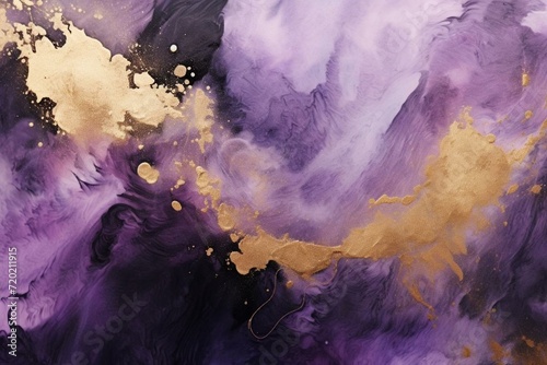 elegant flowing background in purple and black colors with a paint texture and touch of gold. Generative AI