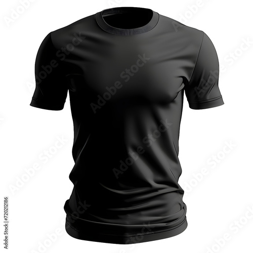 black t shirt round neck plain transparent background -