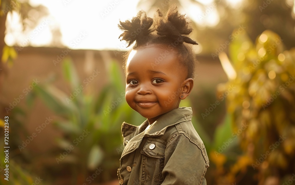 Little Girl With a Mohawk Standing in a Garden