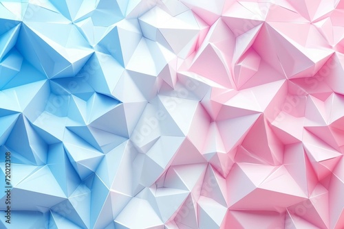 White, Blue and Pink Polygonal Surface with Triangular Pyramids. Modern, Bright 3d Banner.