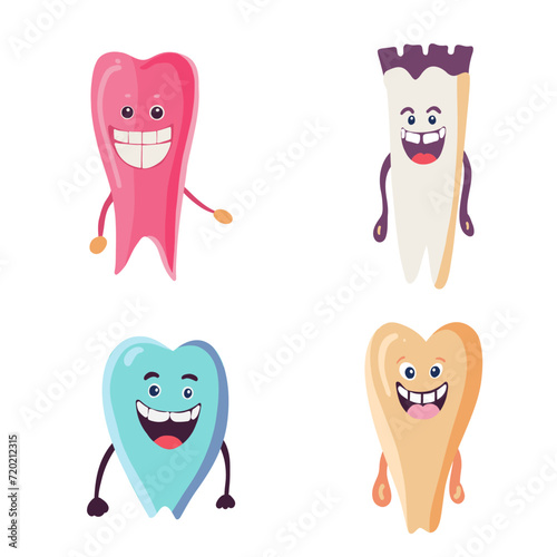 Groovy style set of teeth with faces