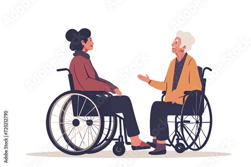 楽しく会話する車椅子のシニア女性と介護士 © mamio