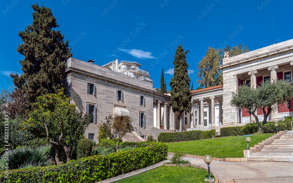 Fototapeta premium Left wing of the Gennadius Library, one of the most important libraries in Greece, with over 110,000 volumes.The library is located on the slopes of Mount Lycabettus, in central Athens, Greece.