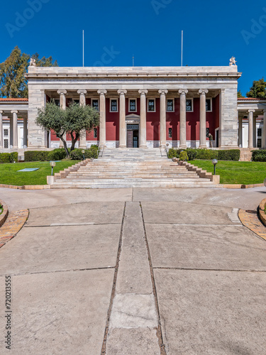 The wide corridor leading to the Gennadius Library, with over 110,000 volumes.The library is located on the slopes of Mount Lycabettus, in central Athens, Greece.