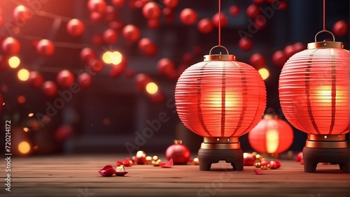 Chinese red lantern , Lunar new year , Chiese New Year Festival bokeh Background. photo