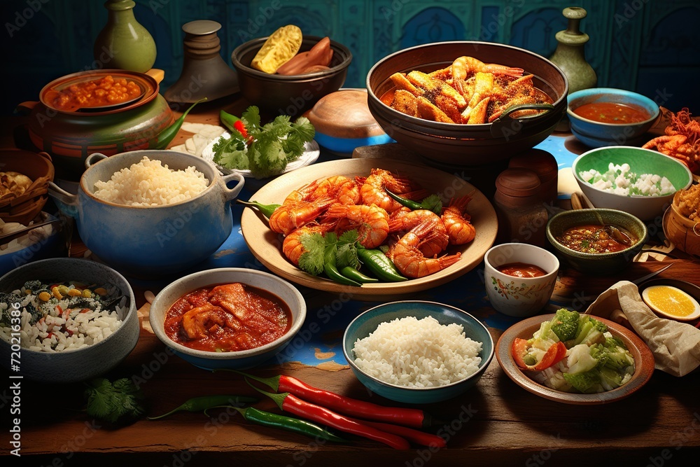 flat lay assorment of yummy delicious food on table made with AI flat lay assorment of yummy delicious food on table made with AI